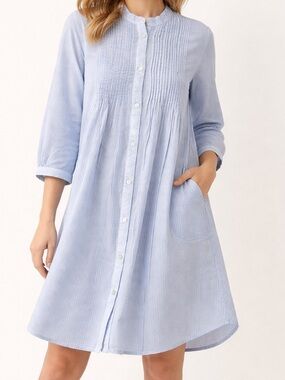 Papa Vancouver 3/4 Sleeve Pintuck Pinstripe Button-Front Dress - NWT - Size M